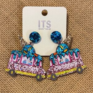 🌻 It’s Sense Glittery Ice Cream Truck Earrings NWT